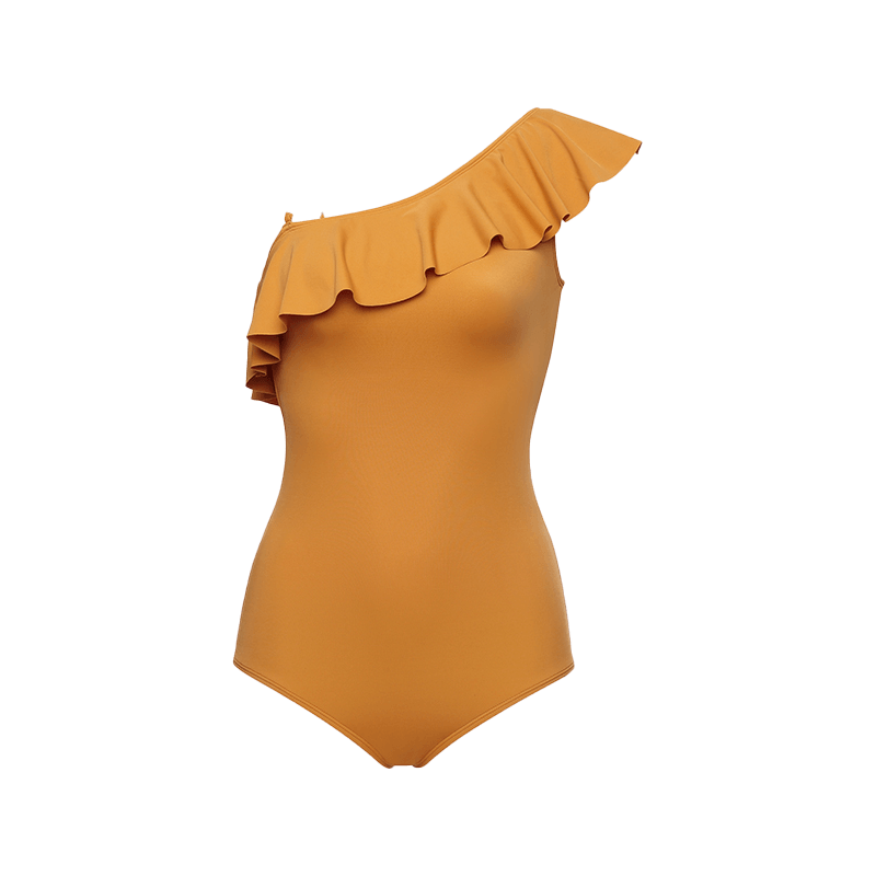 Orange ruffle hot sale swimsuit